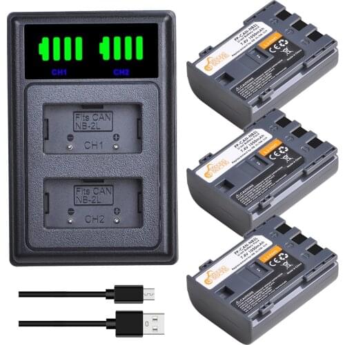 NB-2L NB-2LH BP-2L5 Battery and New LED USB Dual Charger with Type C Port for Canon Rebel XT XTi PowerShot G7 G9 S30 S40 S45 S50