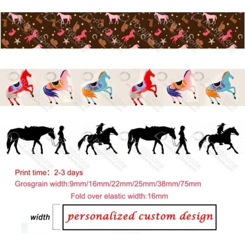 Custom cartoon equestrian horse pattern printed ribbon 50 yards DIY handmade polyester webbing gift wrapping ribbons