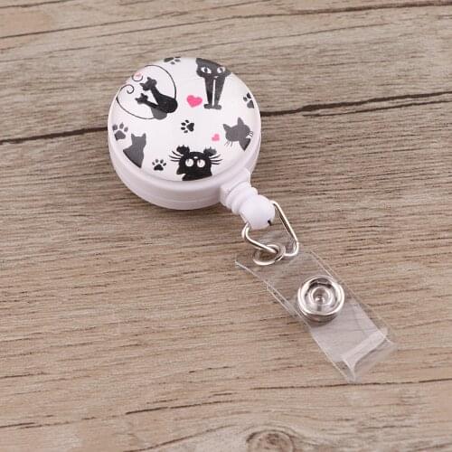 JF762 Black Cat Fashion Dog Paw Retractable Badge Reel Student Nurse Exhibition ID Name Card Badge Holder Office Supplies