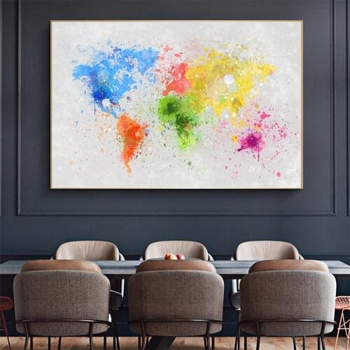 Colorful World Map Canvas Painting Large Size Posters and Prints Quadro Wall Art Picture for Living Room Home Decoration Cuadros