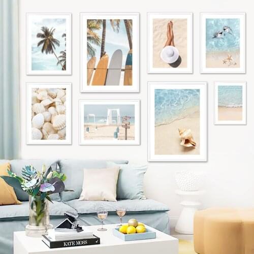 Coconut Tree Beach Conch Shells Dolphins Wall Art Canvas Painting Nordic Posters And Prints Wall Pictures For Living Room Decor