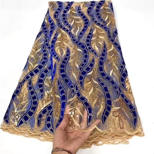 Royal Blue Latest African Sequins Lace Fabric 2021 High Quality Velvet Lace Nigerian African Lace Fabric For Wedding VJ5030