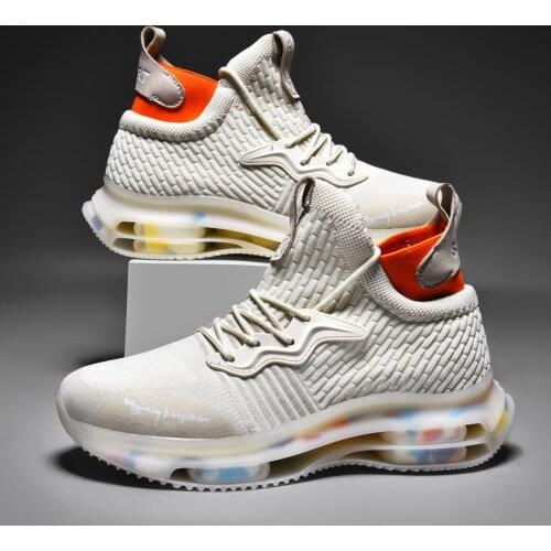 Summer High Top Rubber Hard-wearing Men Sneakers Mens Running Shoes Sport Male Sports Shoes for Men Beige Knit GMB-0364