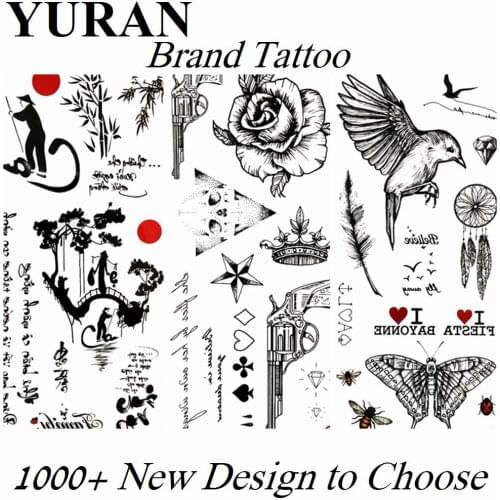 Small Cute Kids Temporary Tattoo Stickers For Children Body Art Arm 3D Black Rose Flower Tattoo Paper Birds Gun Tatoos Boys Girl