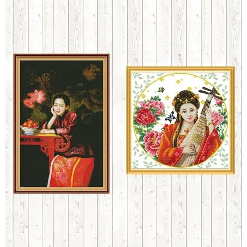 Meditation Girl DIY Handmade Cross Stitch Sets DMC Cotton Thread Printed Canvas 14ct 11ct Count Canvas Needlework Embroidery Kit