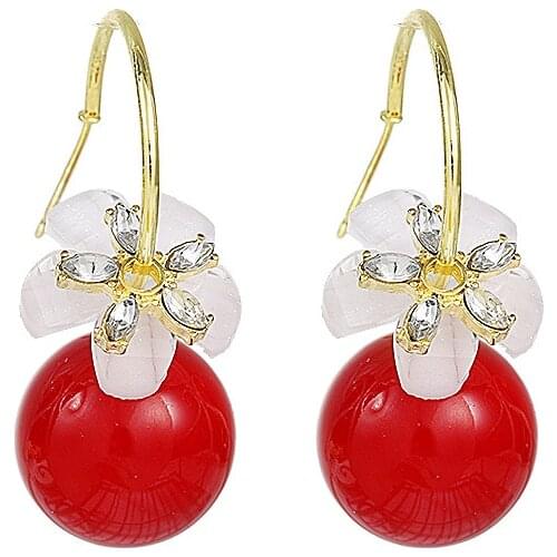 New Earrings Fashion Jewelry Flower Red Simulation Pearl Simple Statement Earrings Wholesale Earrings For Women