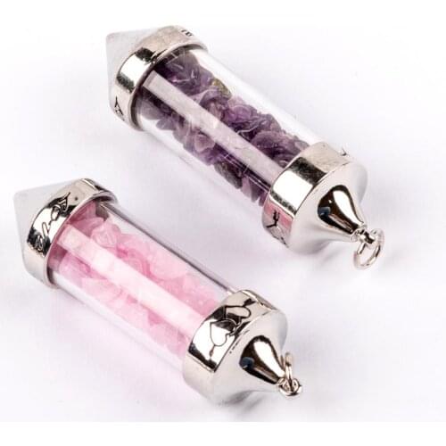 JCM 7 Chakra Wishing Bottle Pendant Natural Crushed Stone Pendant Necklace Healing Reiki Jewelry For Men Divination Amulet