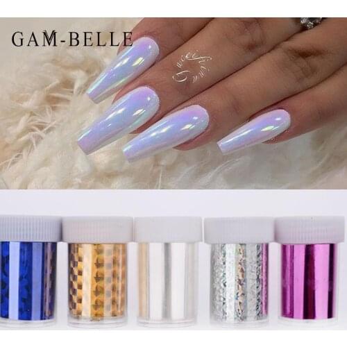 GAM-BELLE 10Pcs Mix Color Nail Art Transfer Foils Sticker DIY Nail Design Glitter Transfer Nail Foil Sticker Decal Decorations