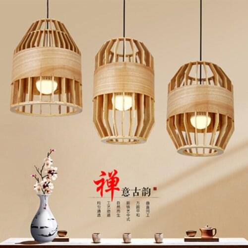 Japanese restaurant droplight droplight zen the original veneer Nordic dining room table, bar wood birdcage chandelier
