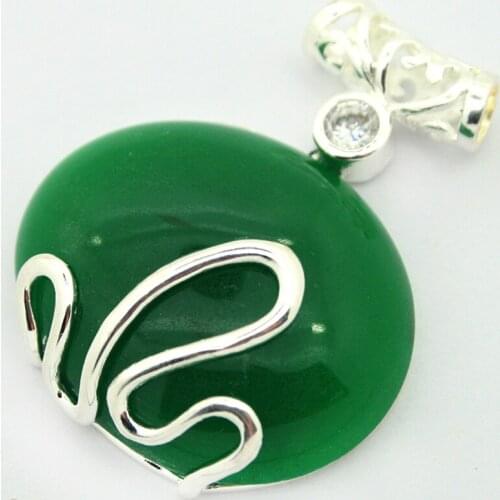 Vintage 925 Sterling Silver 37x30MM green jade Pendant valentines gift