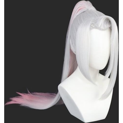 Yasuo Spirit Blossom LOL Pink White Ponytail Cosplay Heat Resistant Synthetic Hair Halloween Carnival Party + Free Wig Cap