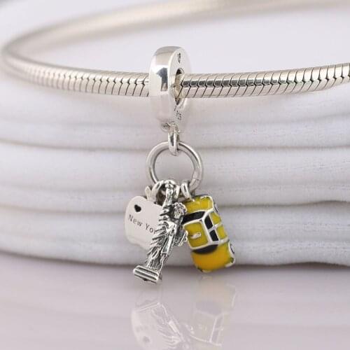 S925 DIY Jewelry New York Highlights Dangle Charm fit Lady Bracelet Bangle Black & Yellow Enamel