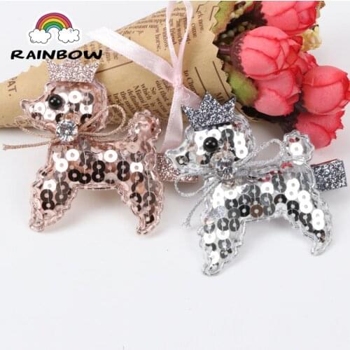 1pcs/set Fashion Cartoon Shining Cute Dog Bowknot Hairpins Children Girls Hair Clips Handmade Barrettes Accessory Headwear