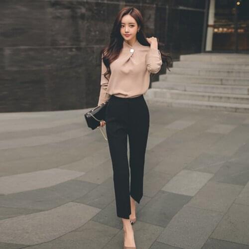 ZAWFL High Quality 2020 Summer women 2 pieces Set blouse shirt suit + wide leg Pants OL office lady working slim women sets