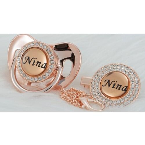 MIYOCAR Personalized any name unique gold rose red pacifier and pacifier clip BPA free dummy bling unique design PRE