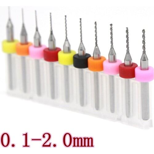 0.1-2.0mm 10PCS Carbide PCB Drill Bit CNC Router Wood Drilling Tools Engraving Machine Accessories