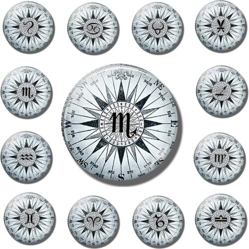 12Constellation Fridge Magnet Retro Clock Pattern Constellation Message Board Sticker Glass Dome Refrigerator Sticker Home Decor