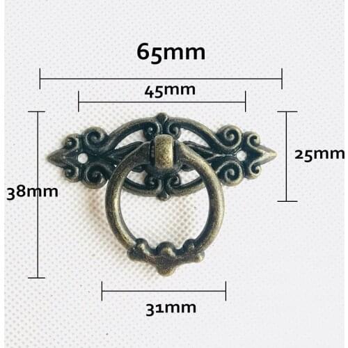2Pcs Antique Brass Furniture Handles Vintage Cabinet Drawer Knobs Door Handles Wardrobe Hardware 65*25mm Retro Pull knobs