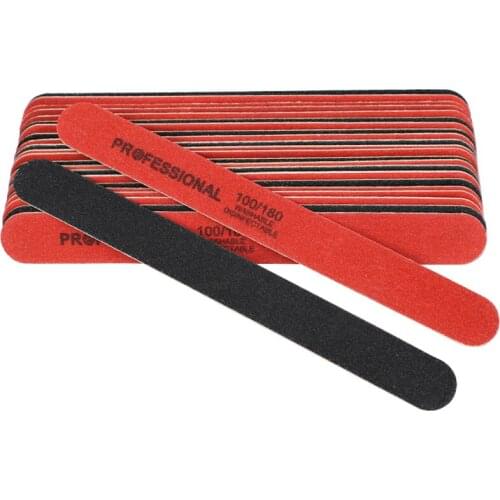 20Pcs Professional Wood Nail Files 100/180 Disposable Wooden Sanding Nail file Buffer Red/Black Sandpaper manicure wholesale