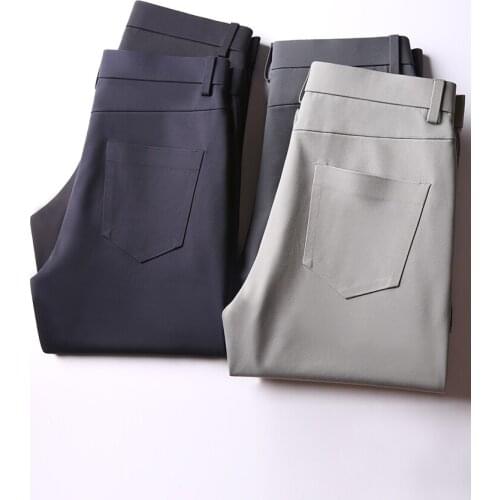 2021 autumn high end rubber pressed mens trousers elastic anti-wrinkle twill fabric mens slim straight trousers