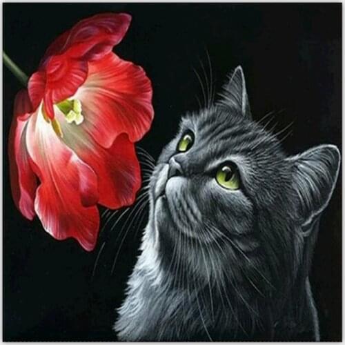 Cat and Rose 5D Diy Diamond Painting Full Square Mosaic Drill Resin Handmade Embroidery 3D Cross Stitch Kit Painting