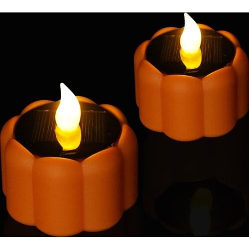 6pcs Halloween Solar Pumpkin Shape Candle Light Replacement Yellow Flashing Decorative LampAtmosphere Lighting Lamp