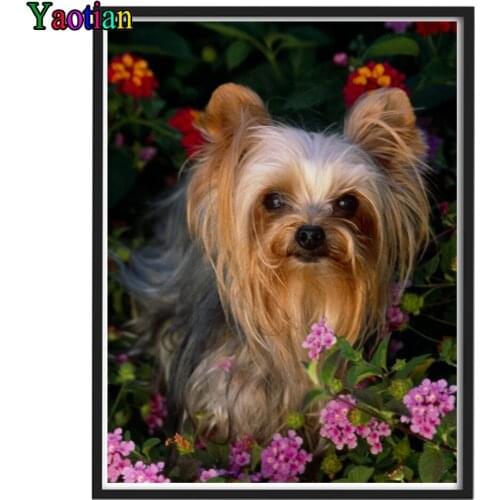 DIY diamond painting Cute yorkshire terrier and flowers cross stitch full mosaic embroidery square Drill 5D handmade child gift