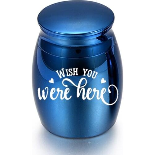 Aluminum Cremation Urn With Five Colors Optional Jar Engraved With -Wish You Were Here- Pet Ashes Memorial