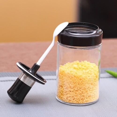 Condiment Jars with Spoons Seasoning Storage Container for Spice Salt Sugar Cruet, Transparent Glass Seasoning Box, 250ml