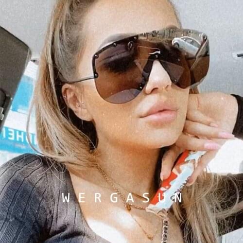 WERGASUN 2020 Oversize Rimless Sunglasses Women Men Retro Brand Designer Eyewear UV400 Shades Oculos