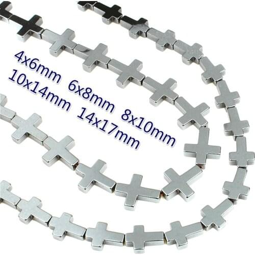 Natural Stone Hematite Cross Loose Beads 6x8mm 10x14mm Black Cross Beads For Making Jewelry DIY Bracelets Necklaces (15 Inch)