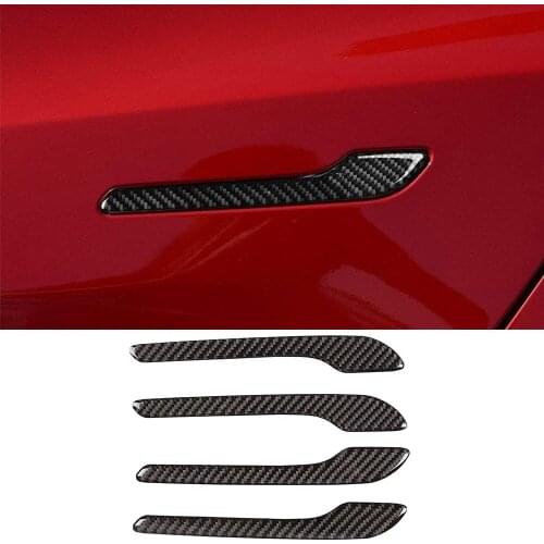 Carstyling For Tesla Model 3 2017 2018 2019 2020 Car Door Handle bowl Trim Wrap Set Carbon Fiber Protector Stickers accessories