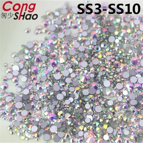 Cong Shao 1440pcs Mix 6 Size Glass Crystal AB Rhinestones Flat Back Round Nail Art Stones Non Hotfix Clear Strass Crystals YB992