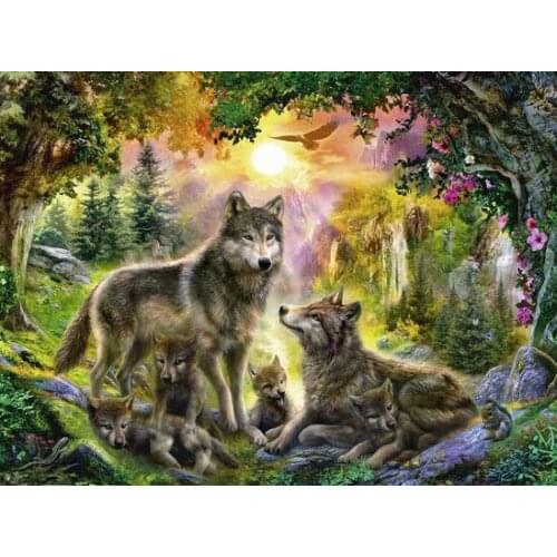 Timberwolves Family The wooden puzzle 1000 pieces ersion jigsaw puzzle white card adult childrens educational toys