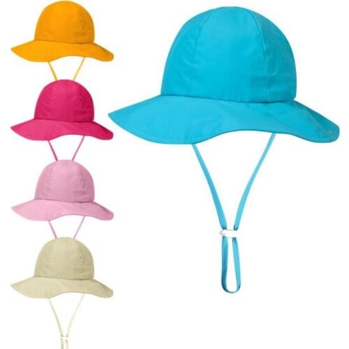 Childrens Outdoor Sunscreen Fisherman Cap Summer UV Protection Bucket Hat Wide Brim Beach Sun Hat Adjustable Chin Strap Cap