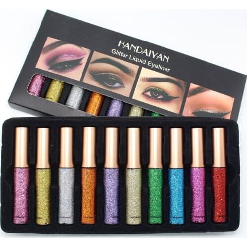 HANDAIYAN 10Pcs/Set Gift Box Shiny Glitter Color Liquid Eyeliner Set Eyeshadow Makeup Kit Cosmetics