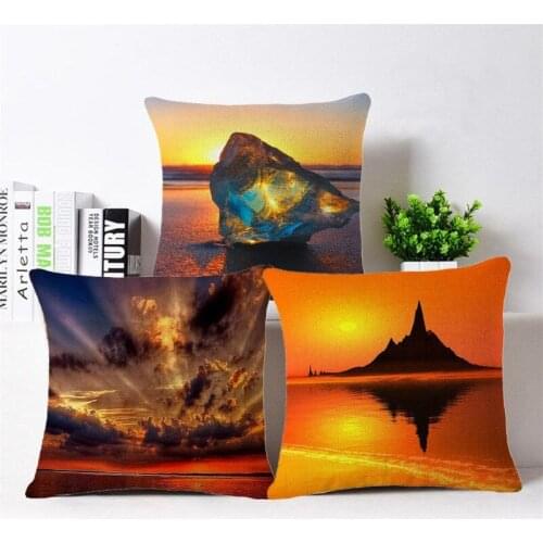 Sunset Seascape Cotton Linen Throw Pillow Case Soft Back Cushion Room Gifts Single Sides Printing Home 18\"