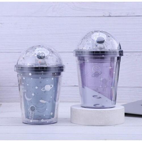 Creative Interstellar Space Astronaut Double-Layer Plastic Straw Water Cup Office Coffee Milk Tea Cup Student Juice Drink Mug