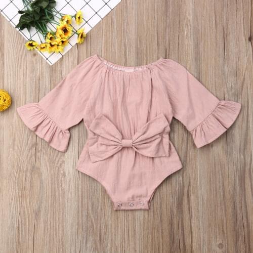 Summer Newborn Infant Baby Girls Clothes Cute Long Sleeves Romper Cotton Linen Bow Outfit new