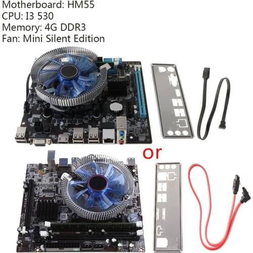 1Set HM55 Computer Motherboard I3 I5 Lga 1156 4G Memory Cooler Fan Atx Desktop Computer Mainboard Game Assembly Kit