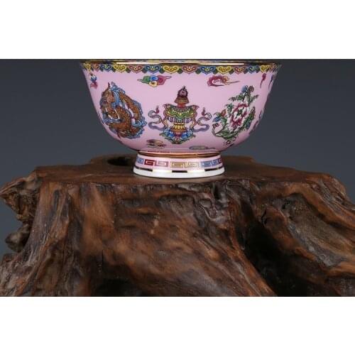 Fine Chinese Qianlong old Porcelain famille rose eight auspicious symbols bowl