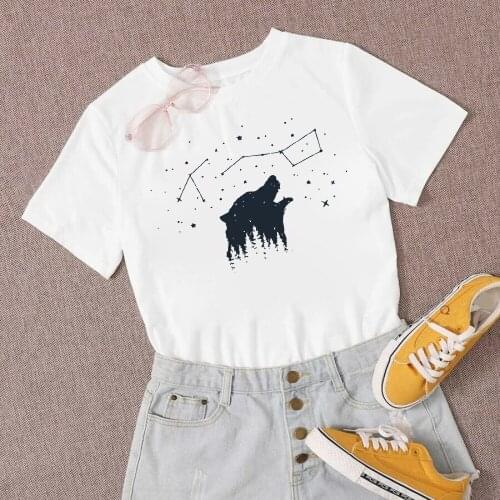 Cute Black Bear Modern T-shirt Womans Cosmic Belief Pretty Printed Short Sleeve Streetwear Style Spring Autumn Clothes