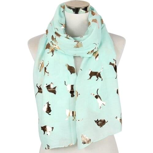 Fashion Gold Foil Cat Print Scarves Shawls Cute Animal Scarf Shawls Wrap Hijab 8 Color Free Shipping
