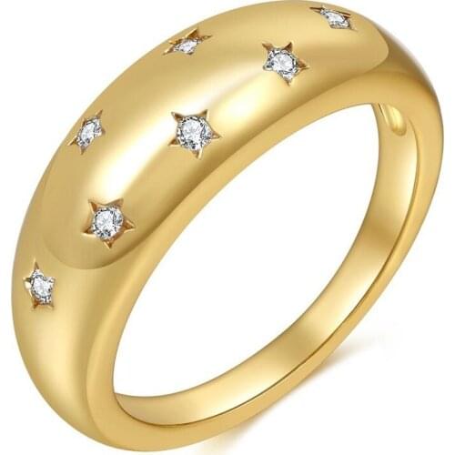 New Arrival Stereo Zirconia Inlayed Star Shiny Starburst Signet Dome Rings For Women Girl Engagement Finger Ring