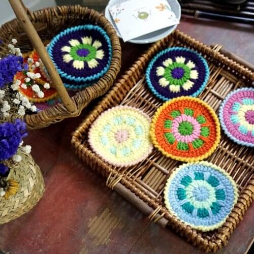 Crochet Doilies Multicolor Coasters round Table Mats Decoration Handmade Crochet Cup Pad 11cm 20pcs/lot
