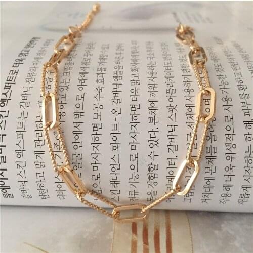 Casual Gold Color Plating Plain Square Rough Linked Bracelet Anklet For Women Girl Gorgeous Trendy Chic Elegant Modern Jewelry