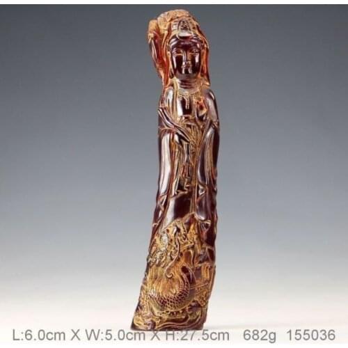 Elaborate Chinese Vintage Hand Carved Resin Kwan-yin Dragon Auspicious Statue
