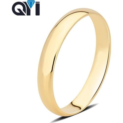QYI Woman Ring 14K Solid Yellow Gold Male Woman Wedding Engagement Lovers Promise Shinning Ring