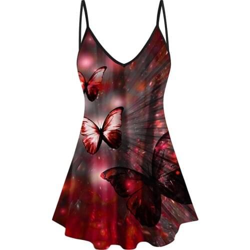 V-neck Butterfly Print Spaghetti Strap Tank Top Women Summer Sleeveless Y2K Plus Size Harajuku Red Animal Camis Gothic Clothes