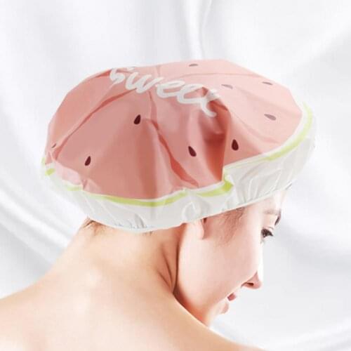 Shower Cap Comfortable Waterproof Fruit Design Reusable Elastic Bath Hat for Hotel Women Head Wrap Lady Hair Bonnet Accessories